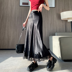 Spring And Summer Lace Acetate Satin Fishtail Skirt For Women - kinko