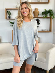 Basic Bae Bamboo Full Size Round Neck Drop Shoulder T-Shirt and Shorts Set - kinko