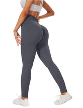 Leggings - Cropped High-waisted Seamless Solid Color Dark Gray - kinko
