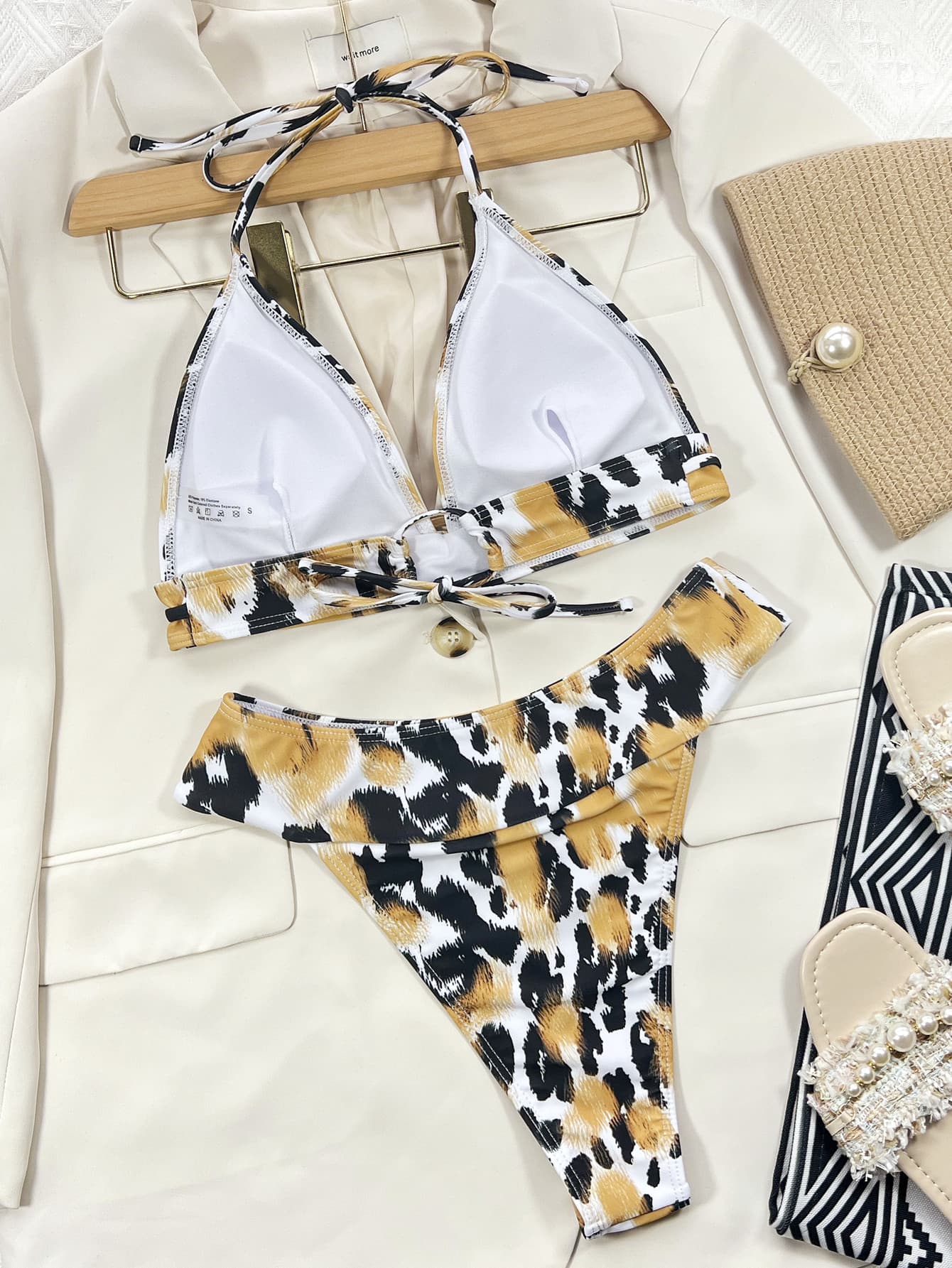Animal Print Halter Neck Bikini Set - kinko