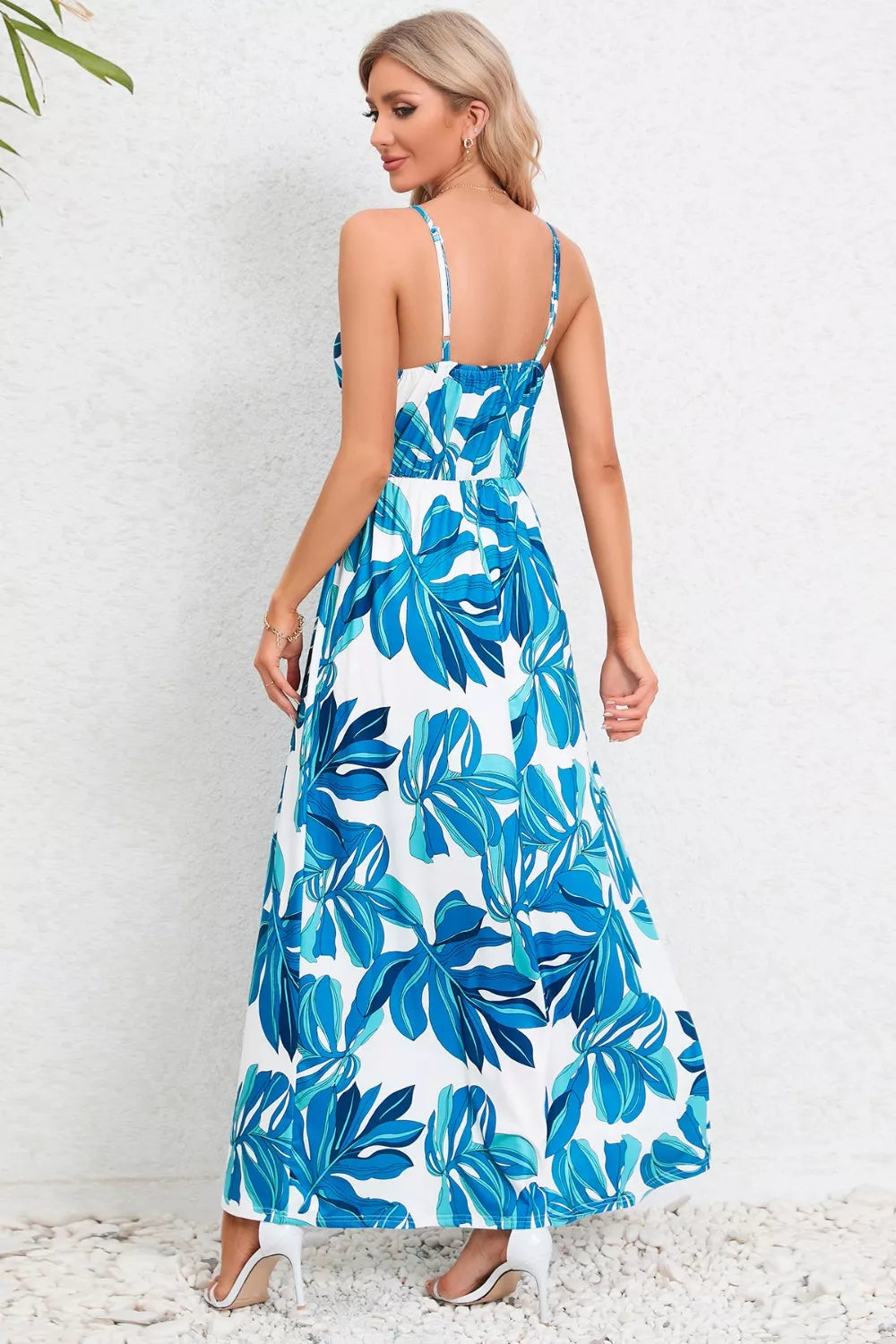 Printed Surplice Maxi Cami Dress - kinko