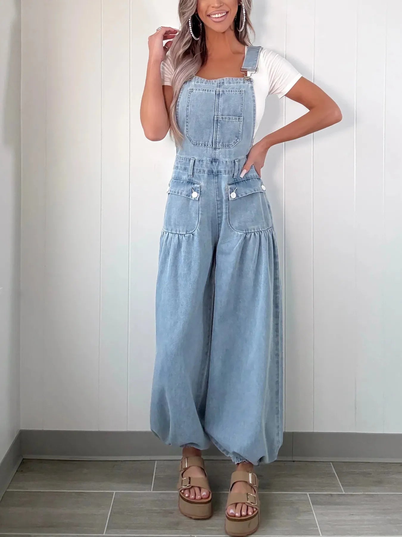 Wide Leg Denim Overalls - kinko