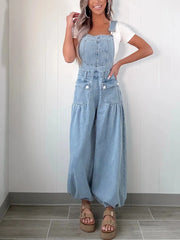 Wide Leg Denim Overalls - kinko