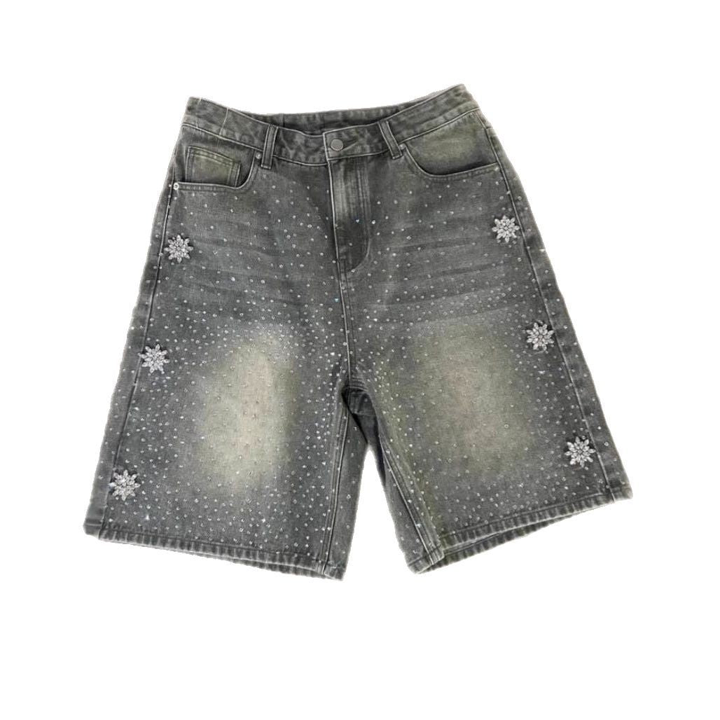 Hot Drilling Washed Denim Shorts - kinko