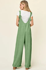 Double Take Full Size Texture Sleeveless Wide Leg Jumpsuit - kinko