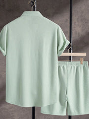 Men's Ribbed Short Sleeve Shirt and Shorts Set - kinko