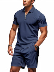 Men's Plus Size Quarter Zip Short Sleeve Top and Shorts Set - kinko