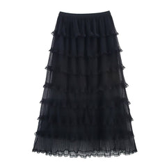 Lace Pleated Net Yarn Cake Skirt - kinko