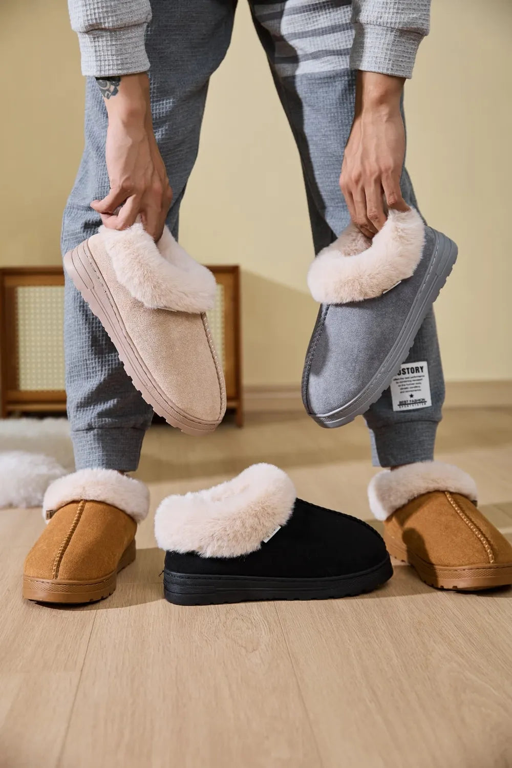 Faux Fur Round Toe Platform Slippers - kinko