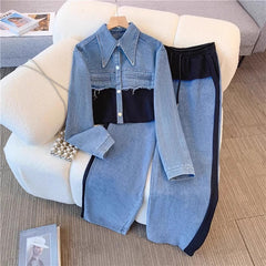 Two Pieces Stitching Suit Casual Suit Denim - kinko
