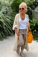 Letter Dropped Shoulder Long Sleeve Cardigan - kinko