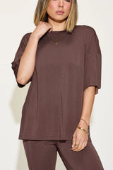 Basic Bae Full Size Bamboo Drop Shoulder T-Shirt and Flare Pants Set - kinko