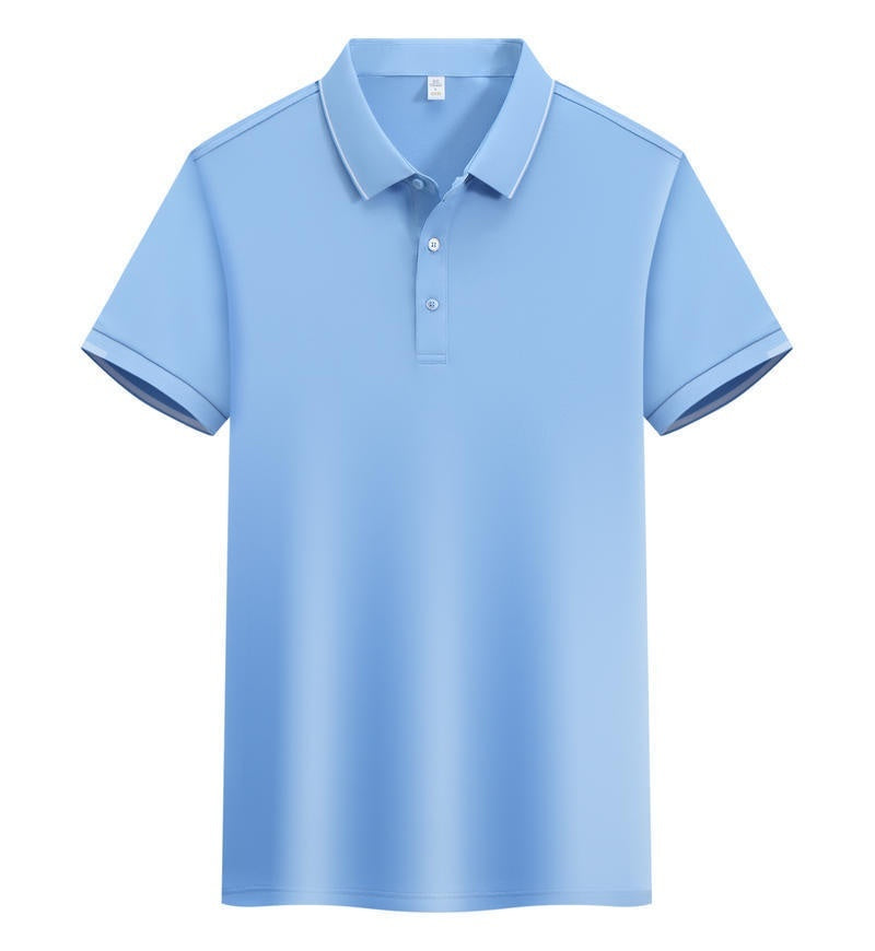 ICE Cotton Single Side Color Secondary Collar Lapel Short Sleeve Polo Shirt - kinko