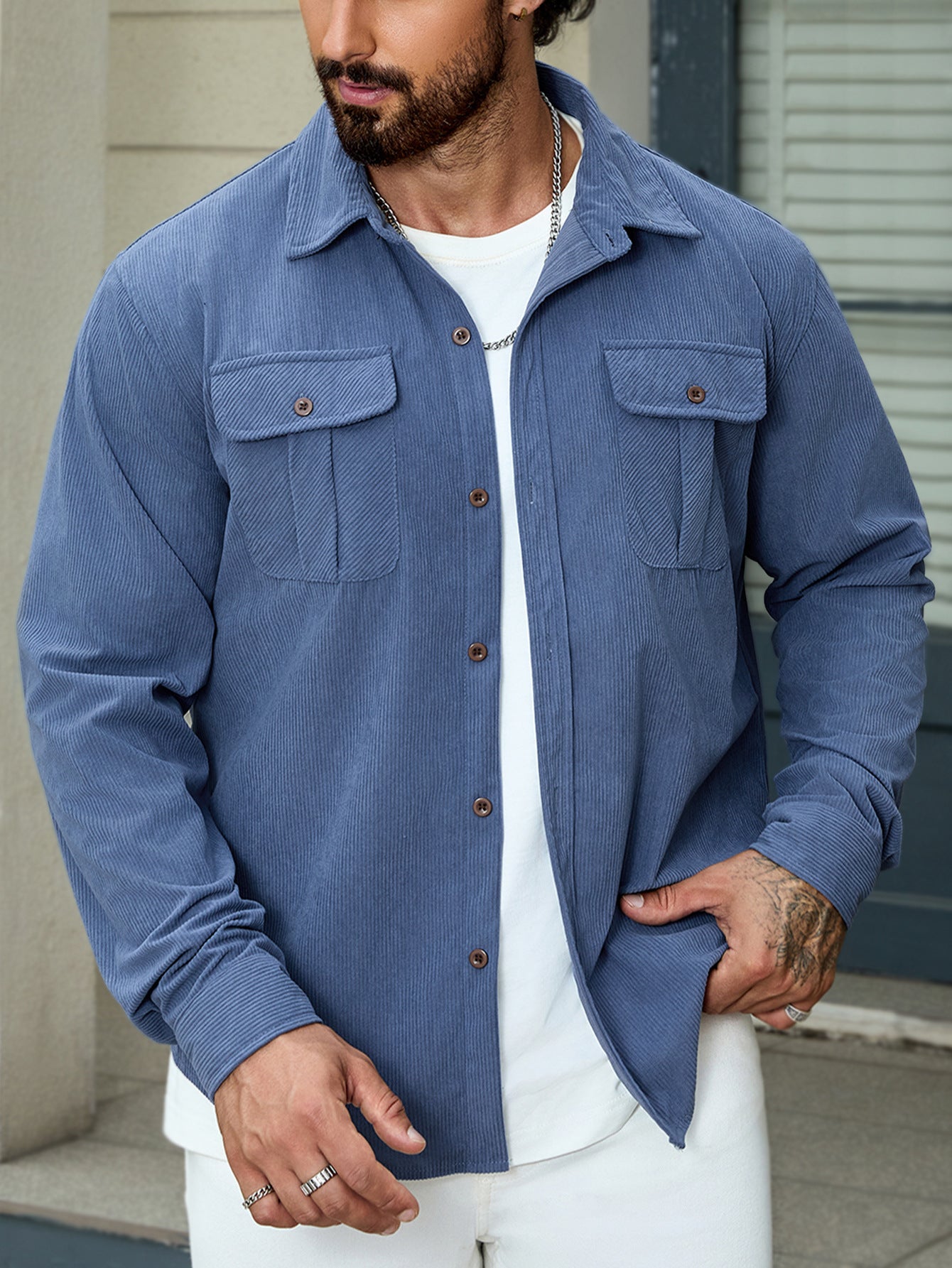 Corduroy Tooling Thick Long Sleeves Coat Shirt Outdoor Casual Retro - kinko