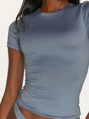 Round Neck Short Sleeve Swim Top - kinko