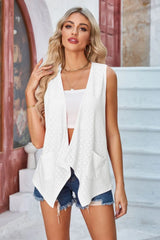 Eyelet Open Front Sleeveless Cardigan - kinko