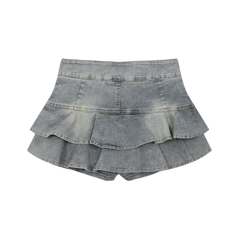 American Retro Girly Simplicity Denim Skirt - kinko