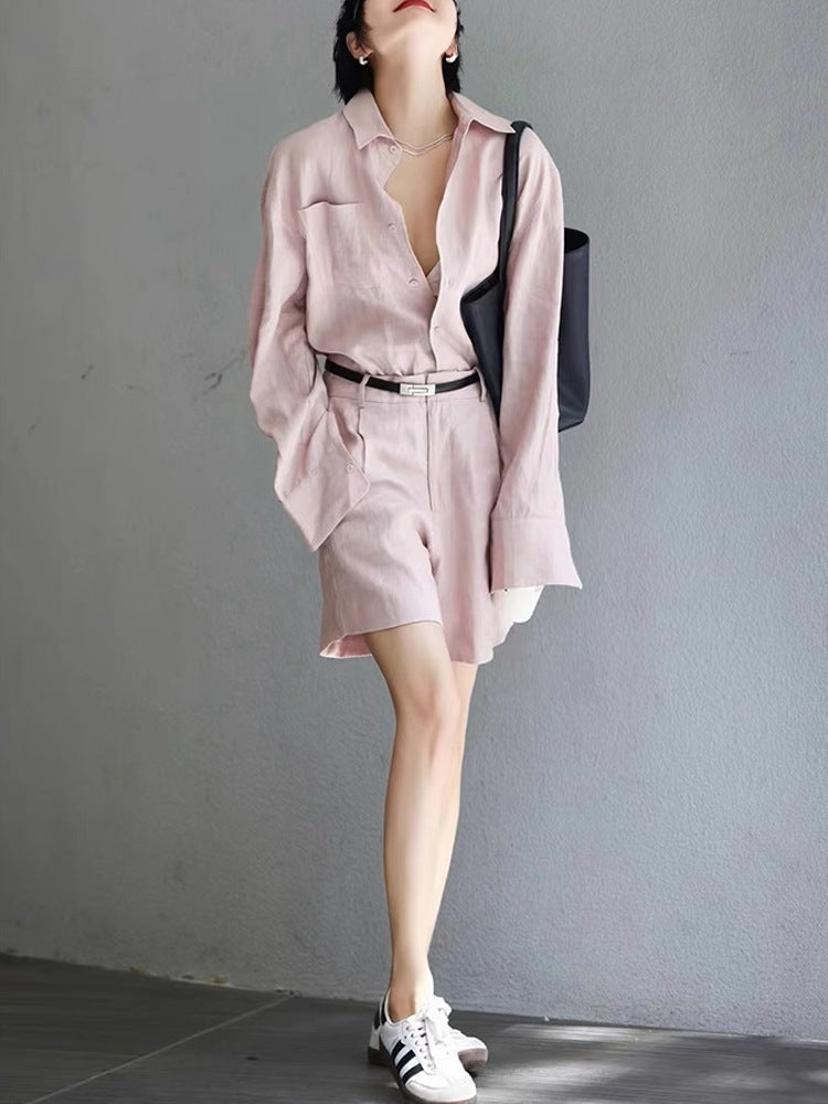 Cotton Linen Linen Top And Shorts Two-piece Set For Women - kinko