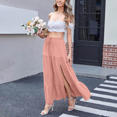 Women's Bohemian Solid Color Side Slit Skirt - kinko