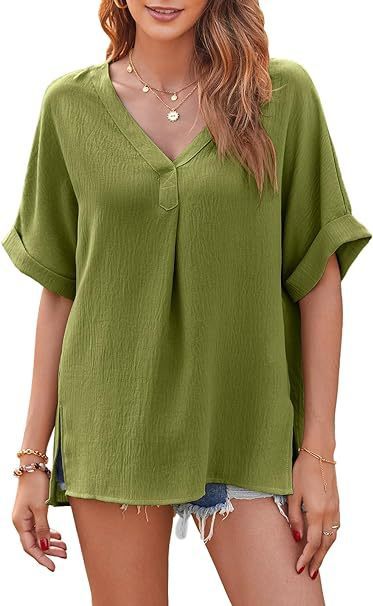 Spring And Summer Solid Color Short Sleeve Loose Blouse - kinko