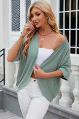 Eyelet Open Front Half Sleeve Cardigan - kinko