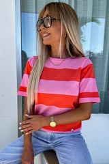 Color Block Round Neck Half Sleeve Top - kinko