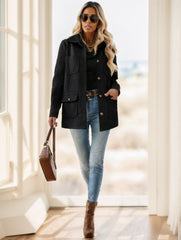 Casual Solid Color Multi-Pocket Jacket, Versatile For Autumn Winter - kinko