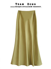 High Waist Slimming Mid-length Satin Acetate Silky Skirt - kinko