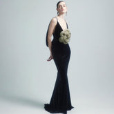 Black Camisole Backless Slim Fit Golden Flower Dress - kinko