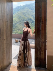 Vintage Printed Chiffon Printed Skirt - kinko