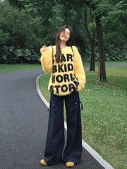 American Round Neck Mink Letter Sweater Fall Winter Couples Trendy Brand Niche