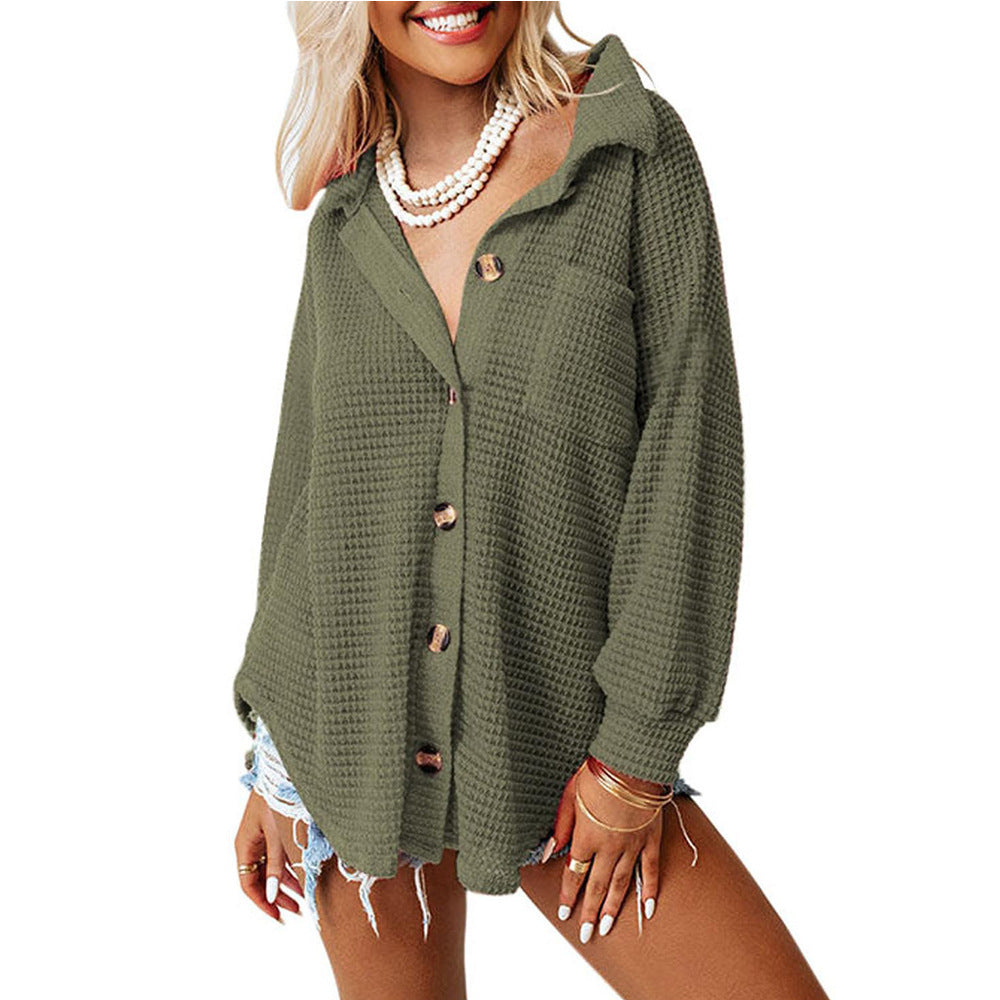 Loose Waffle Leisure Commute All-matching Shirt - kinko