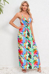 Printed Surplice Maxi Cami Dress - kinko