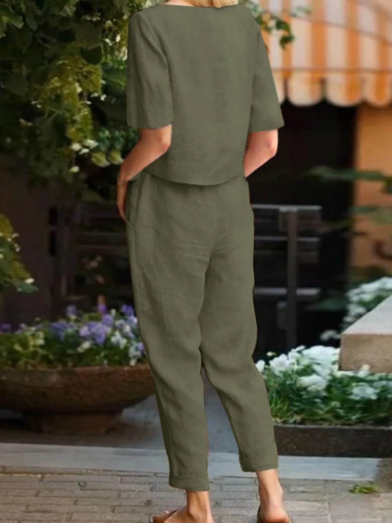 Full Size Round Neck Short Sleeve Top and Pants Set Plus Size - kinko