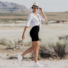 Leggings - 3 Points High Waist, 3 Black Medium Bean Paste, Light Blue - kinko