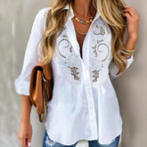 Women's Contrast Lace Long Sleeve Tops Button Down Shirts Dressy Casual Blouses Fall Fashion Clothes - kinko
