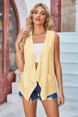 Eyelet Open Front Sleeveless Cardigan - kinko