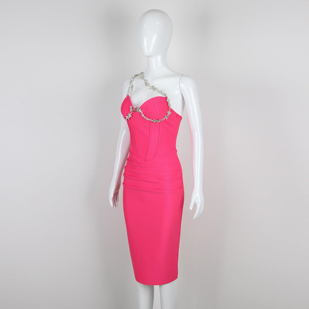 Summer New Oblique Sun-top Bandage Ladies Party Banquet Sleeveless Women's Clothing Dress - kinko