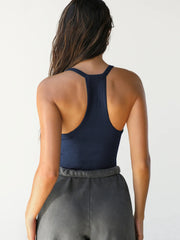 Ribbed V-Neck Halter Tank Top - kinko
