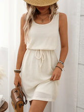 Waffle-Knit Drawstring Mini Tank Dress - kinko