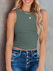 Asymmetrical Back Ribbed Crop Tank Top - kinko