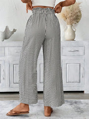Full Size Striped Wide Leg Paper Bag Pants Plus Size - kinko