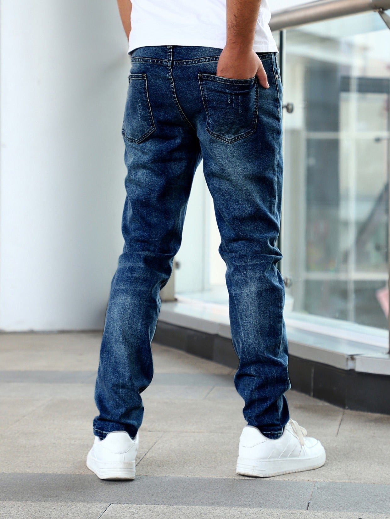 Slim Fit Stretch Men's Youth Blue Casual Pants - kinko