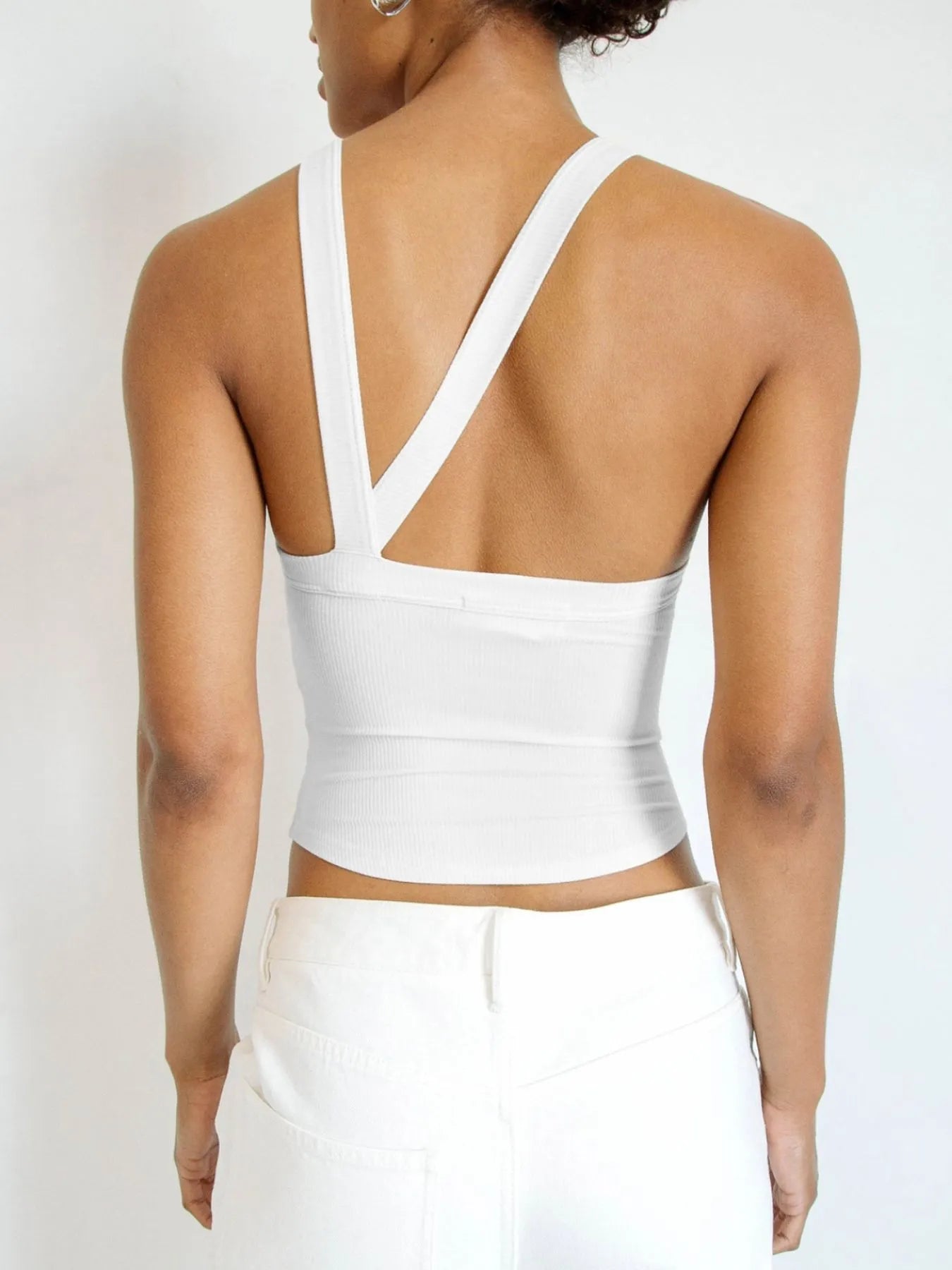 Asymmetrical Back Ribbed Crop Tank Top - kinko