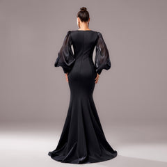 Long Sleeve Round Neck Banquet Applique Sheath Fishtail Dress - kinko