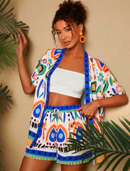 Female Fashion Casual Printing Cardigan Suit - kinko