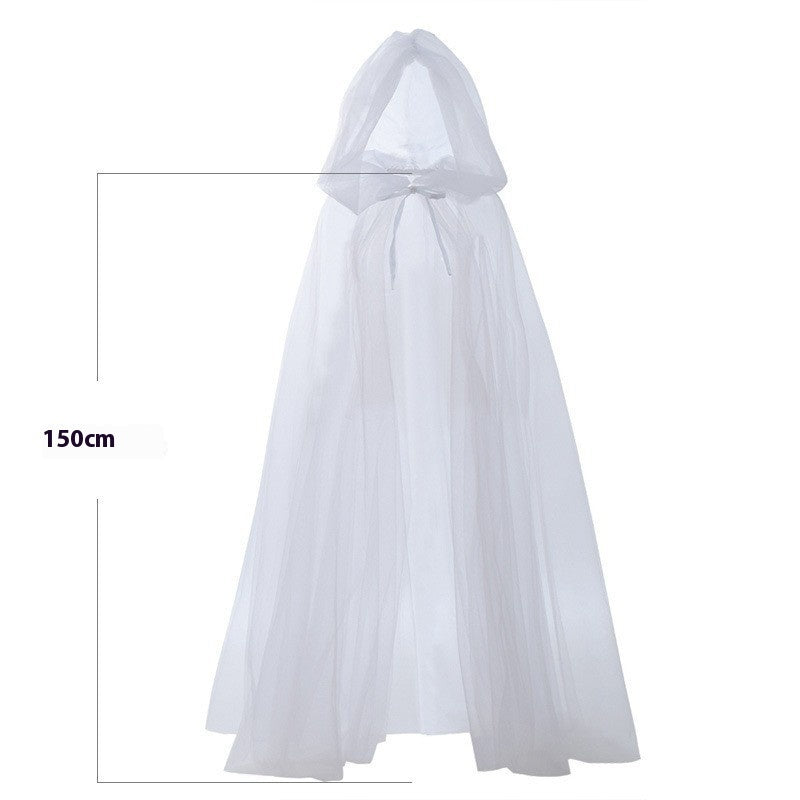 Halloween Ghost Hooded Cloak Death Witch Mesh Cloak Ball Performance Costume - kinko