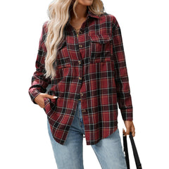 Casual Fashion Loose Plaid Pocket Shirt For Women - kinko
