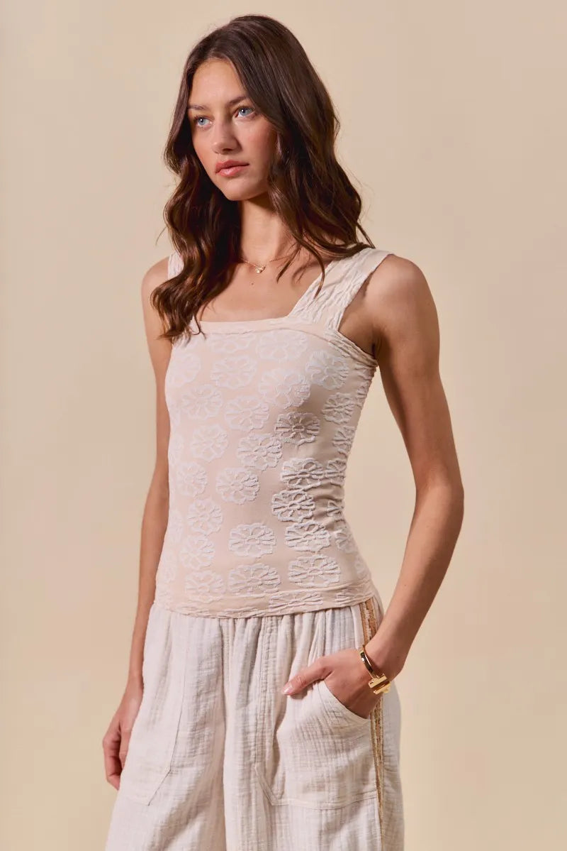 SO ME Two Tone Floral Seamless Tank Top - kinko