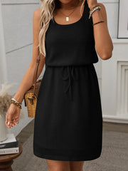 Waffle-Knit Drawstring Mini Tank Dress - kinko